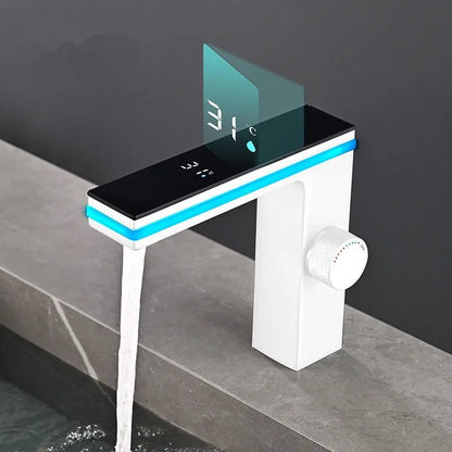 Modern Hot Sale Luxury LED Digital Smart Bathroom Faucet with Lamp Brass Single Lever Black Mixer Water Sink Wash Basin Faucets - Design Hoard