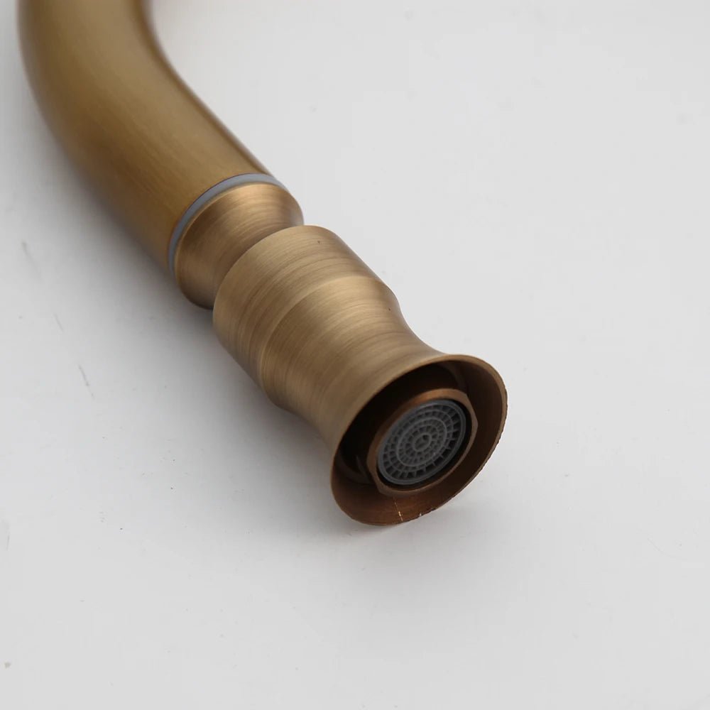 Antique Brass Kitchen Faucets Single Handle Pull Out Mixer Tap Deck Mounted - Design Hoard