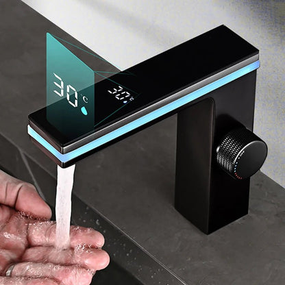 Modern Hot Sale Luxury LED Digital Smart Bathroom Faucet with Lamp Brass Single Lever Black Mixer Water Sink Wash Basin Faucets - Design Hoard