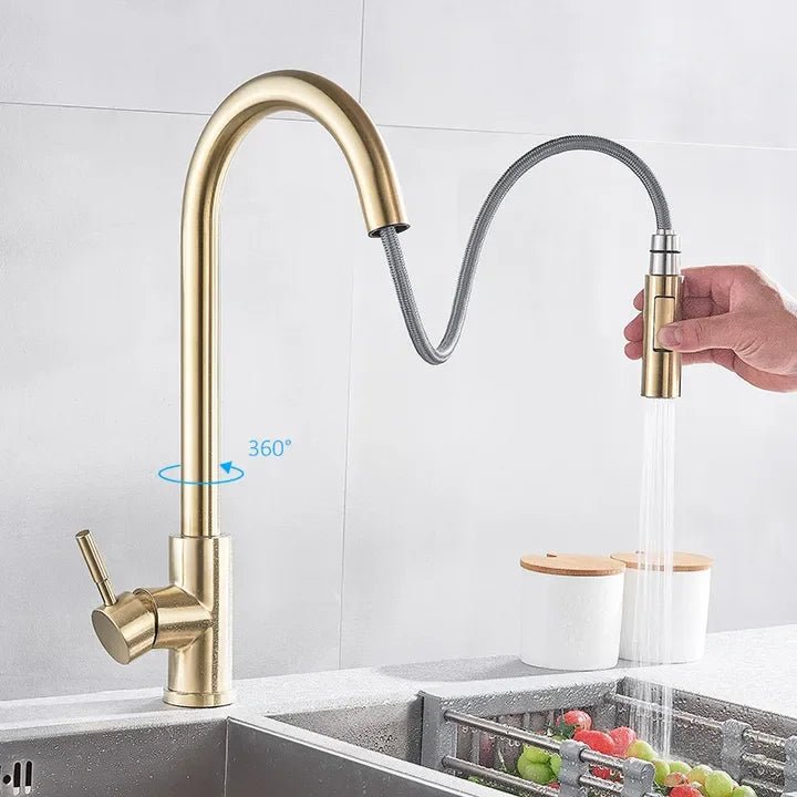 Modern Single Handle Kitchen Faucet Pull Down Sink Tap with Ceramic Valve Pull Out Sprayer - Design Hoard