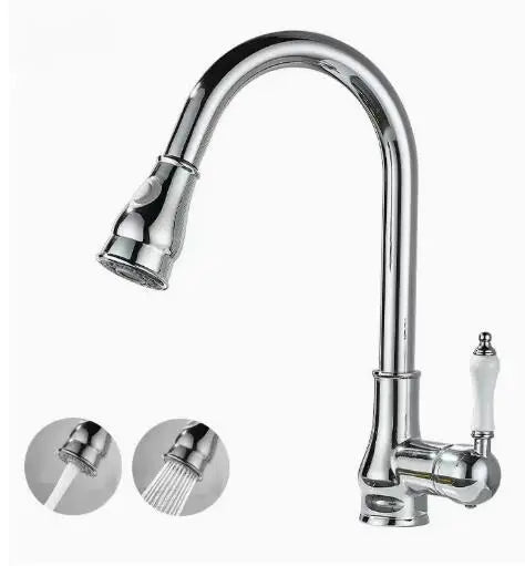 Antique Brass Kitchen Faucets Single Handle Pull Out Mixer Tap Deck Mounted - Design Hoard