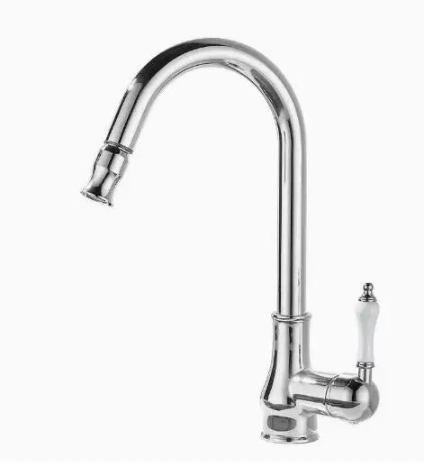 Antique Brass Kitchen Faucets Single Handle Pull Out Mixer Tap Deck Mounted - Design Hoard