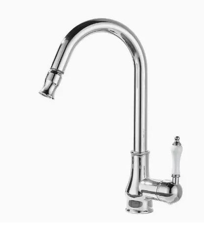 Antique Brass Kitchen Faucets Single Handle Pull Out Mixer Tap Deck Mounted - Design Hoard